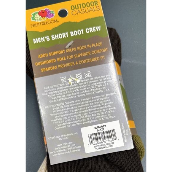 Fruit Of The Loom Men's Outdoor Short Boot Crew Socks 4 Pack, Size 6-12 - Picture 4 of 4